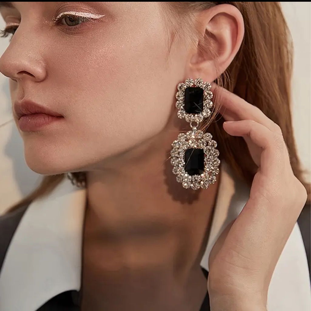 - Gorgeous Goldtone Black Crystal Drop Earrings